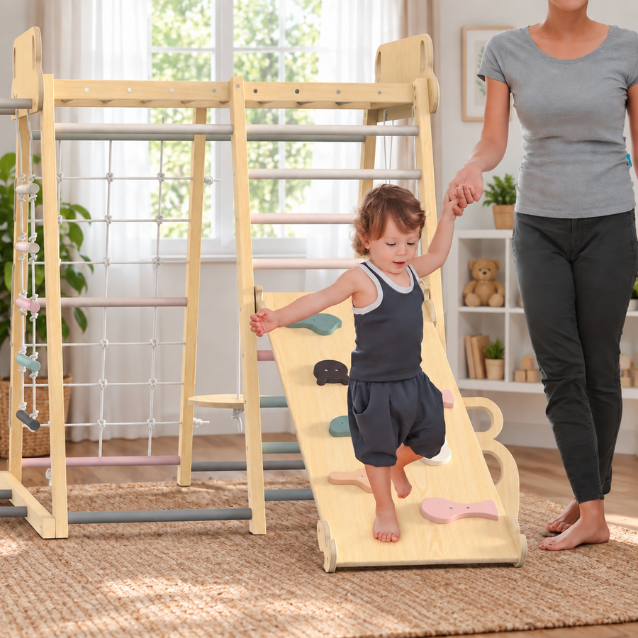 Indoor Wooden Climbing Frame with Swing