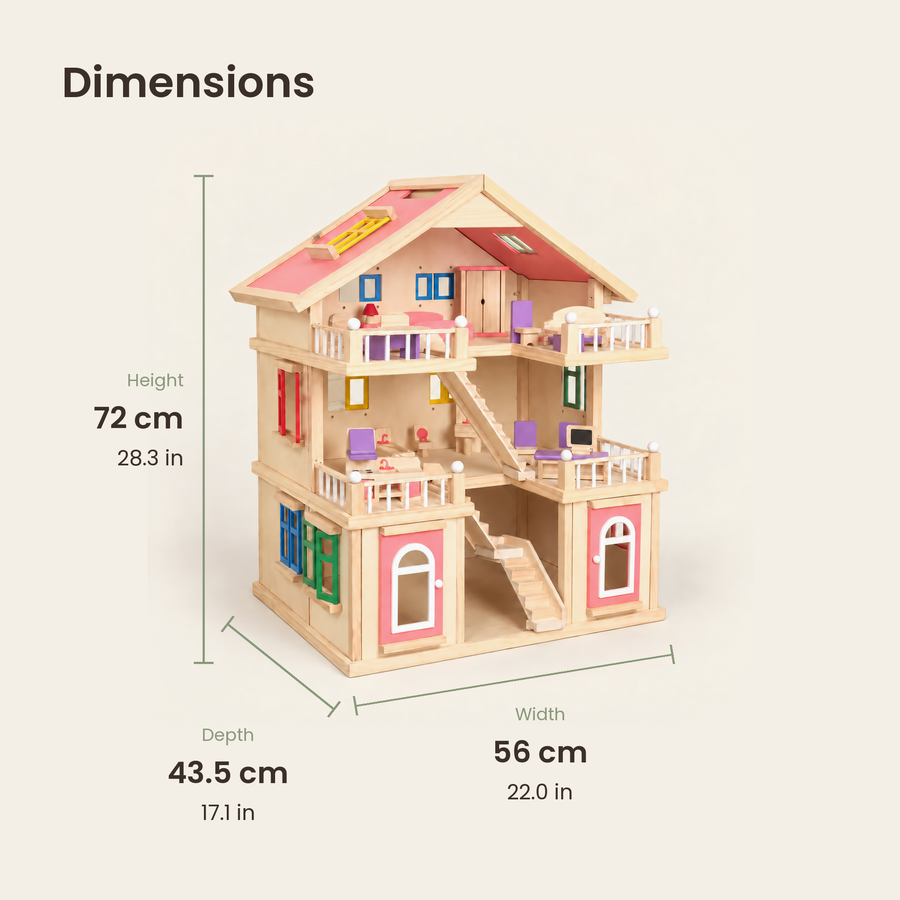 Three-Story Wooden Dollhouse Villa