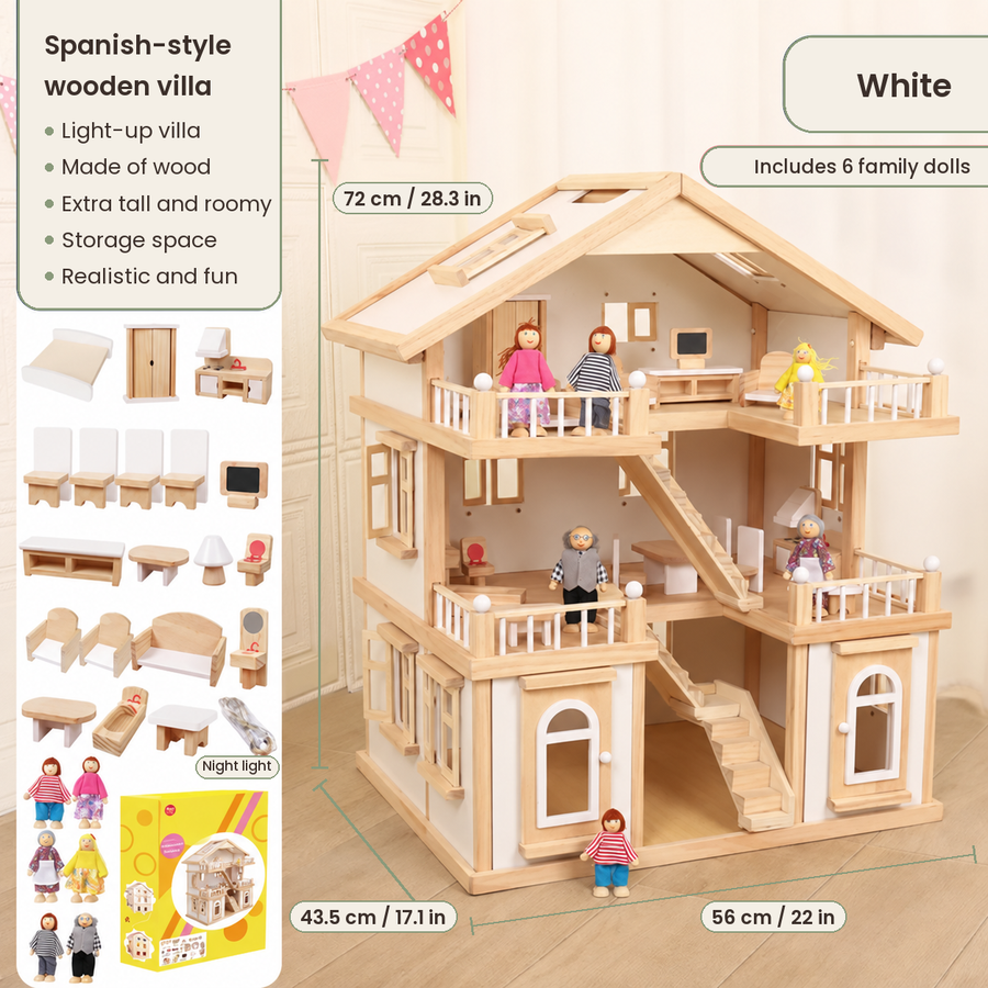 Three-Story Wooden Dollhouse Villa