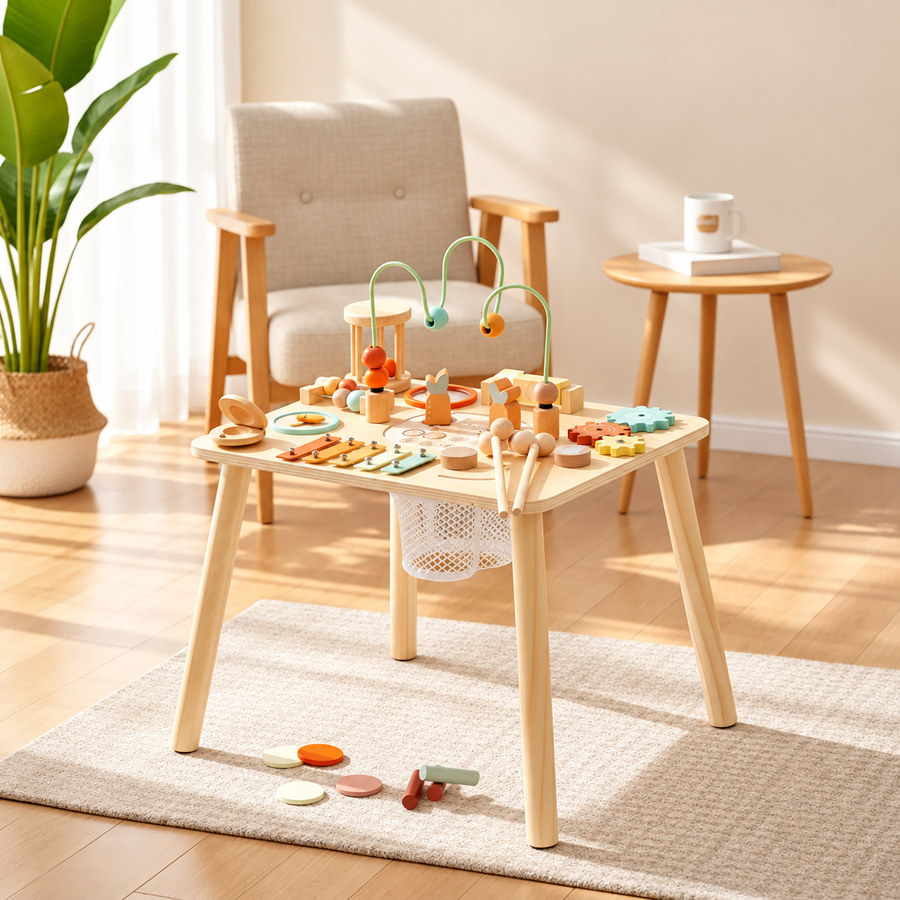 Wooden Activity Busy Table for Toddlers