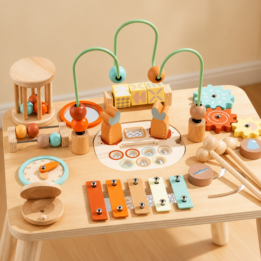 Wooden Activity Busy Table for Toddlers