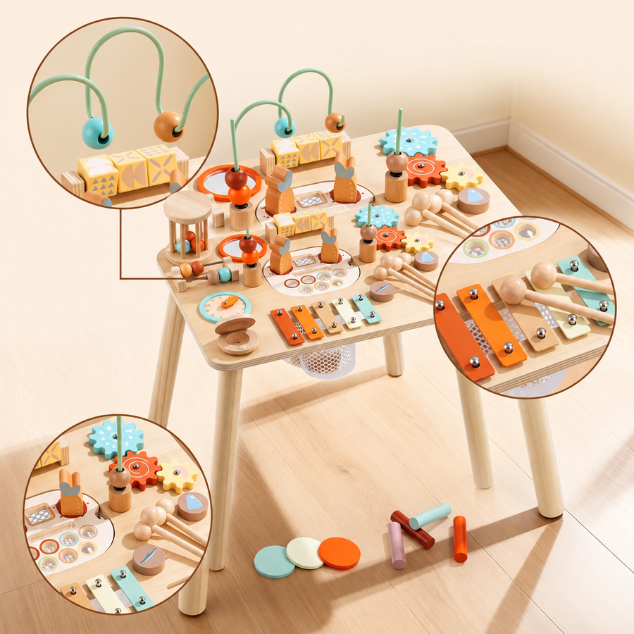 Wooden Activity Busy Table for Toddlers