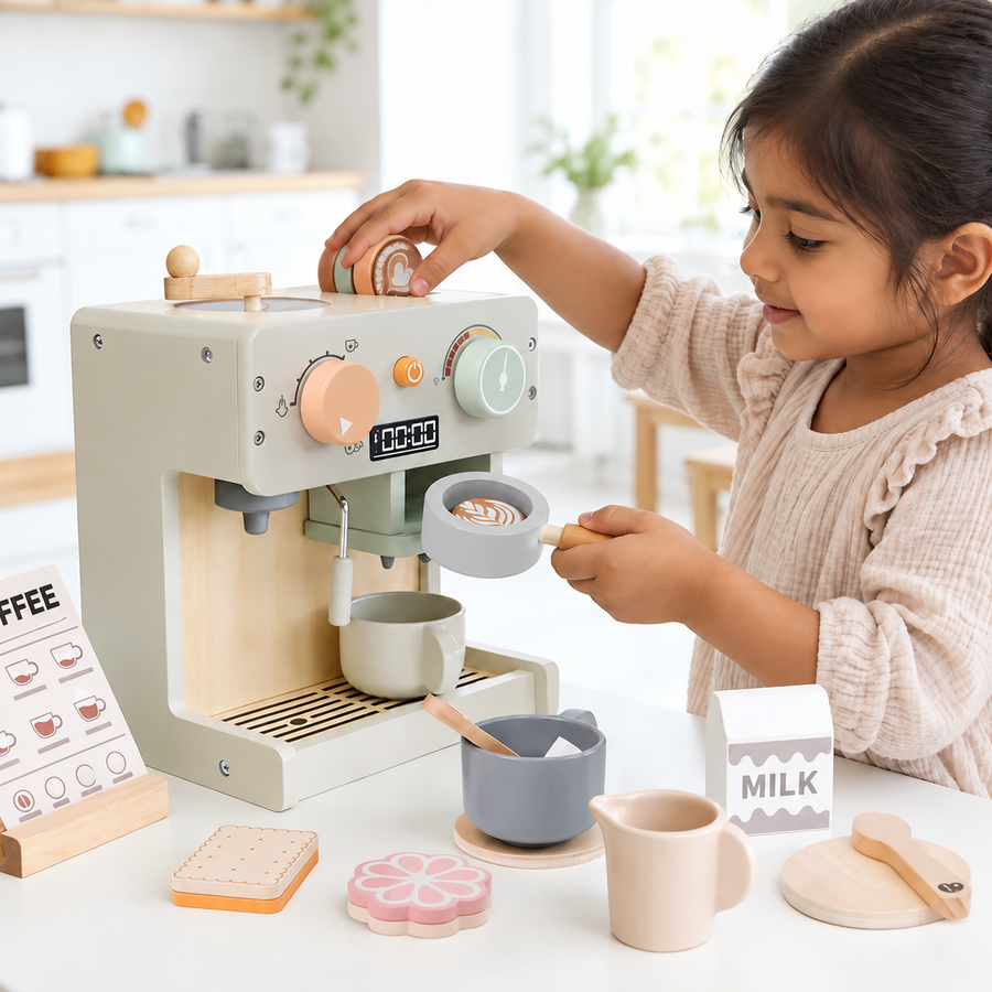Wooden Toy Coffee Machine Set