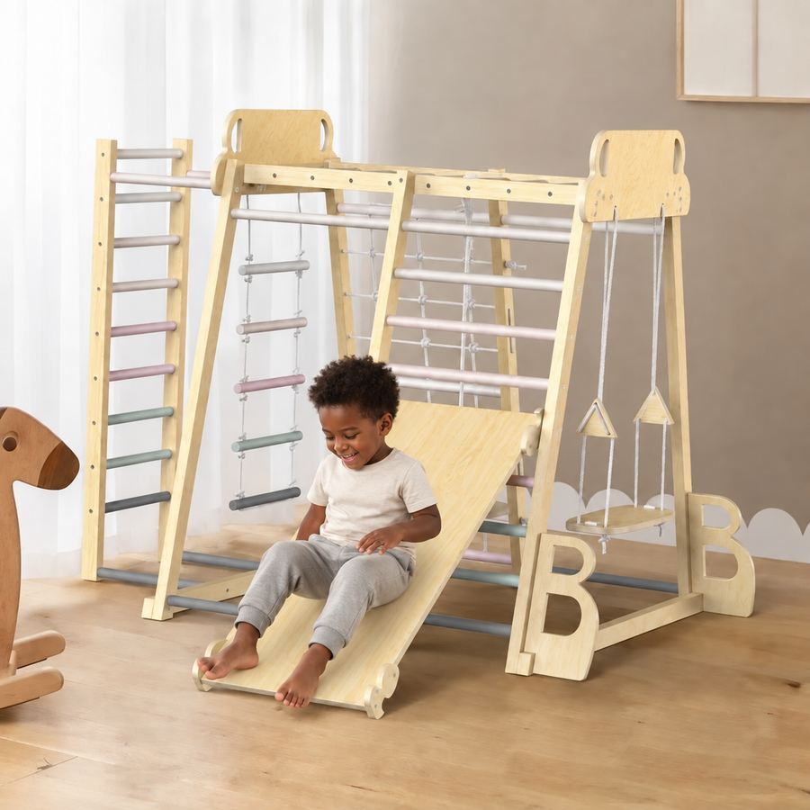 Indoor Wooden Climbing Frame with Swing