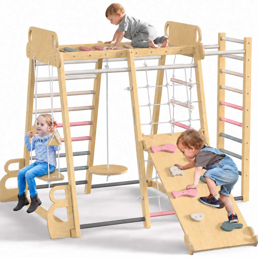 Indoor Wooden Climbing Frame with Swing