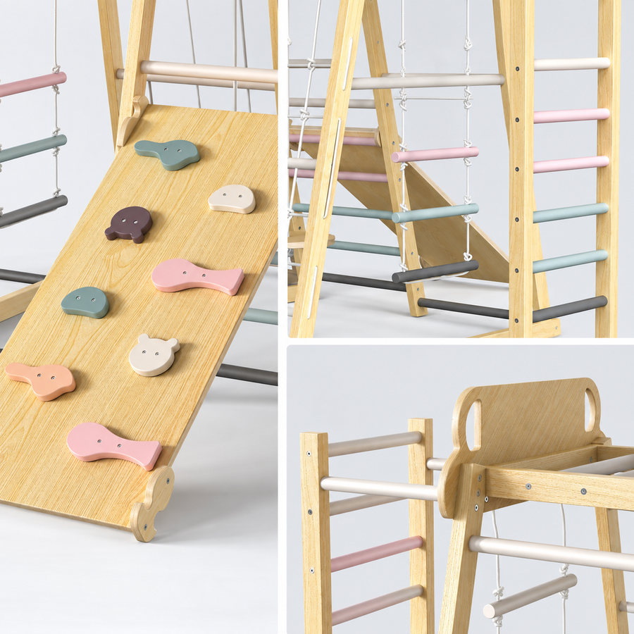Indoor Wooden Climbing Frame with Swing