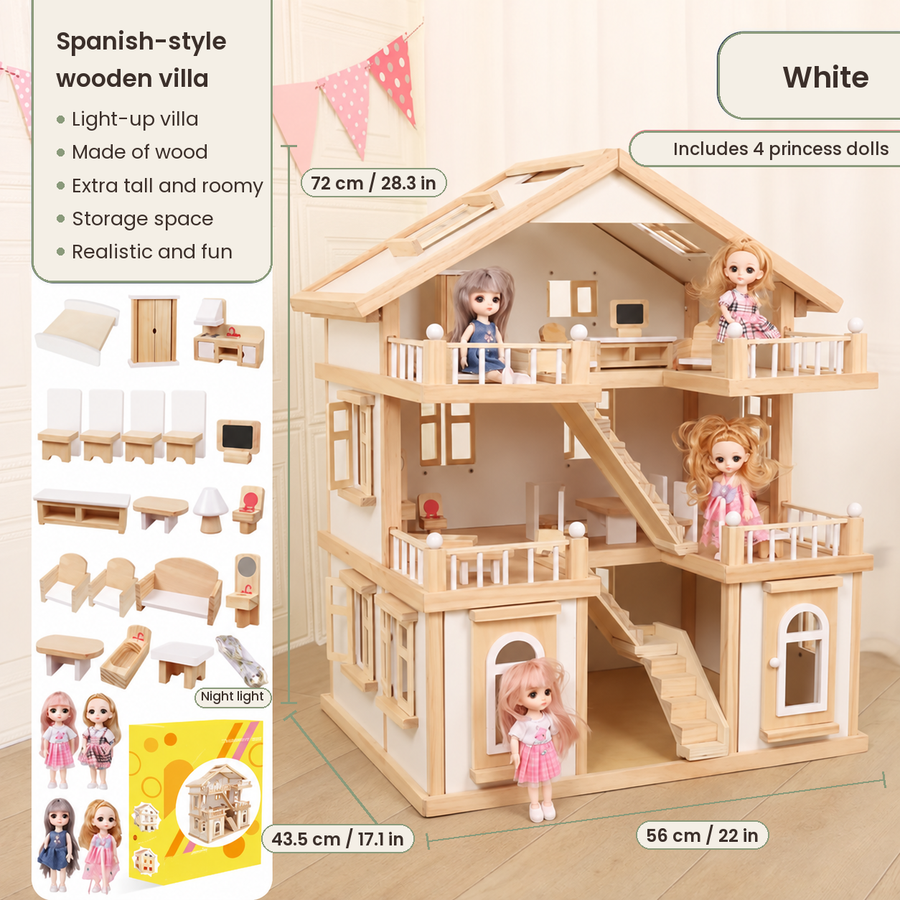 Three-Story Wooden Dollhouse Villa