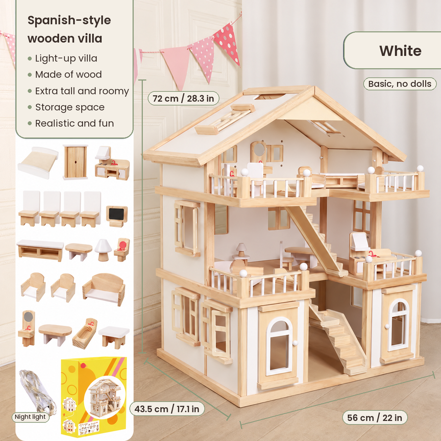 Three-Story Wooden Dollhouse Villa