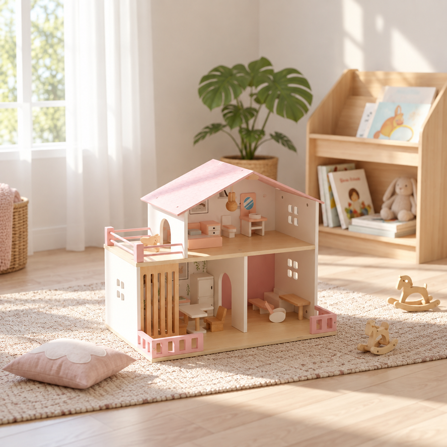 Two-Story Wooden Dollhouse