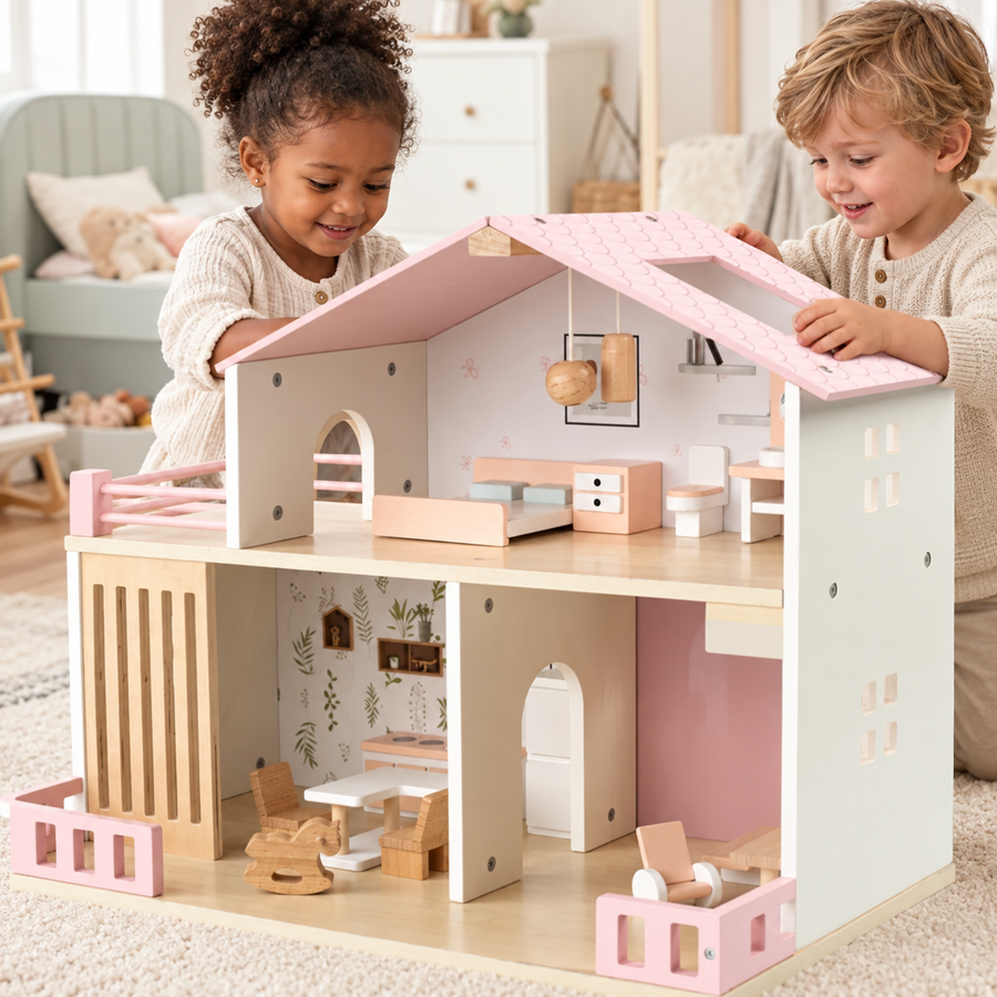 Two-Story Wooden Dollhouse