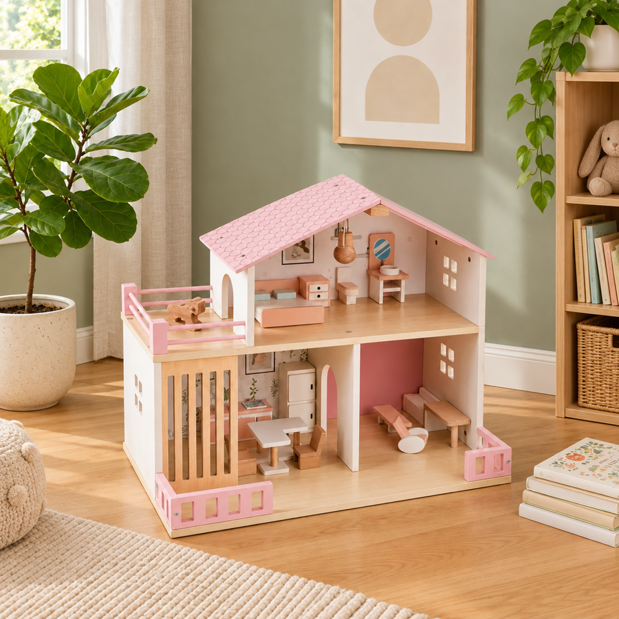 Two-Story Wooden Dollhouse