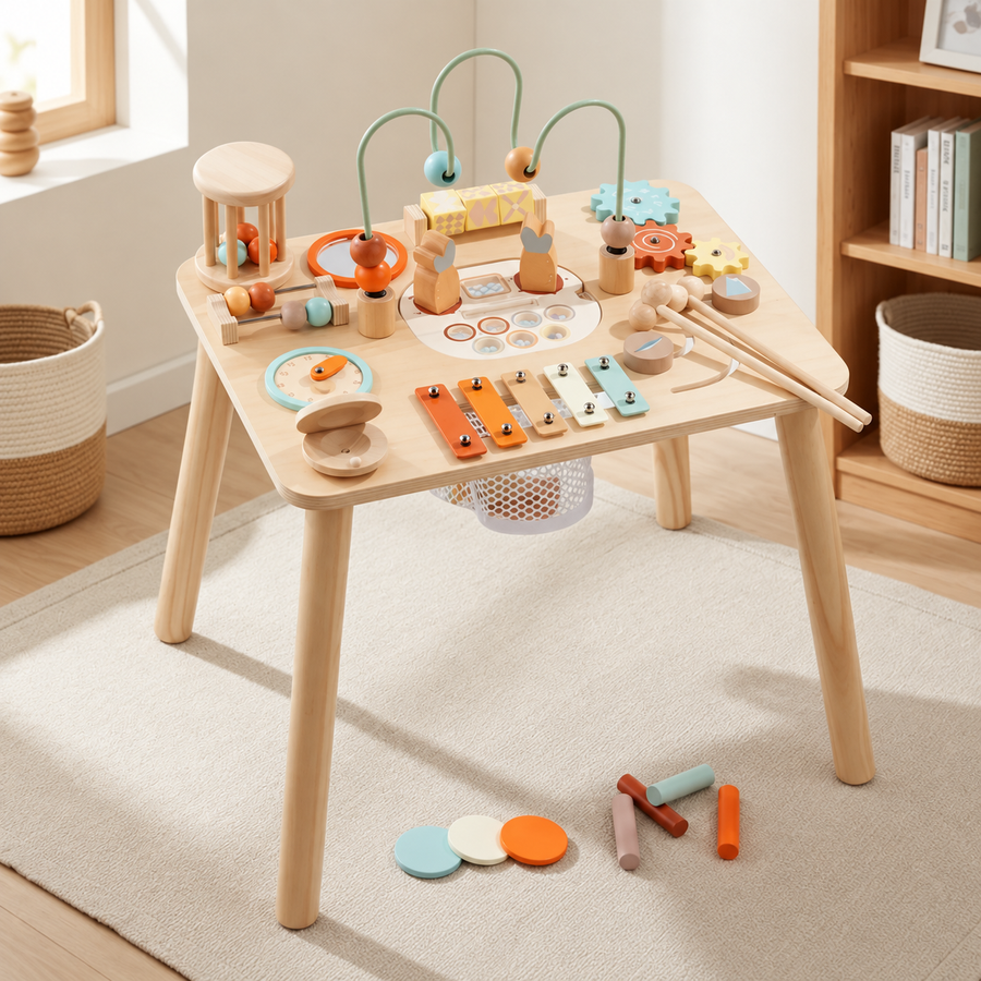 Wooden Activity Busy Table for Toddlers