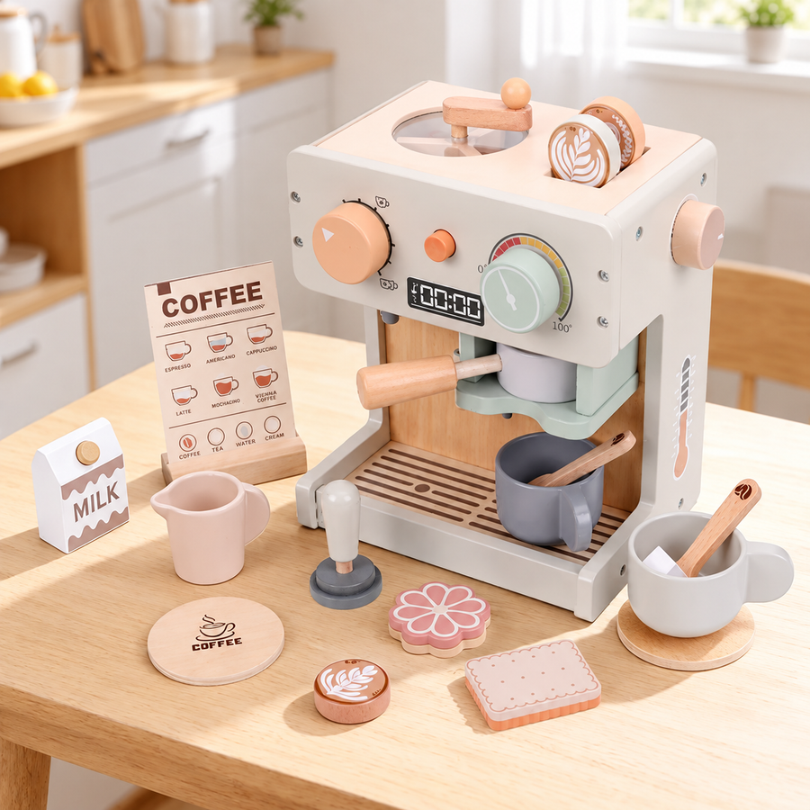 Wooden Toy Coffee Machine Set